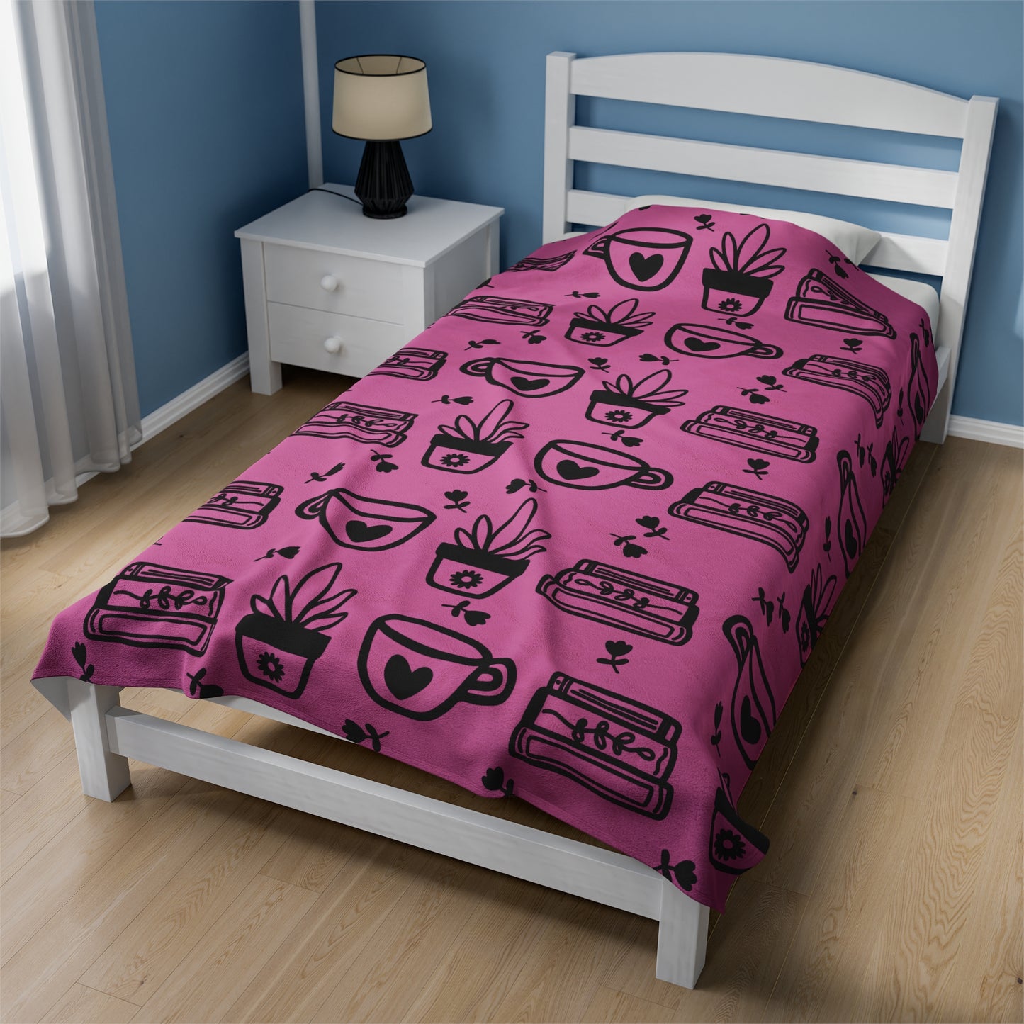Plants and Coffee Piink Plush Blanket