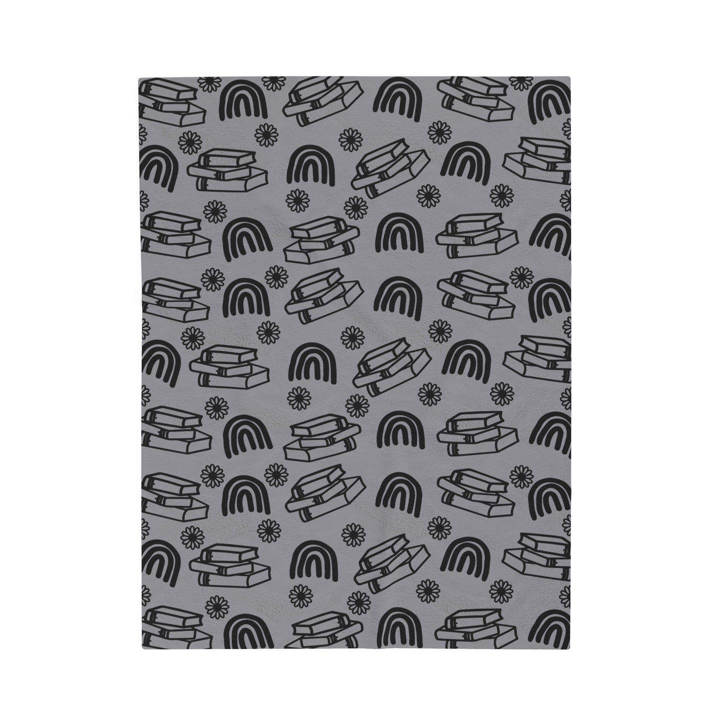 Books and Rainbows Grey Plush Blanket