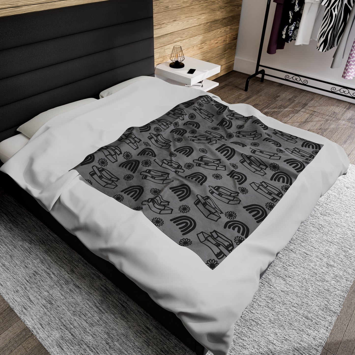 Books and Rainbows Grey Plush Blanket