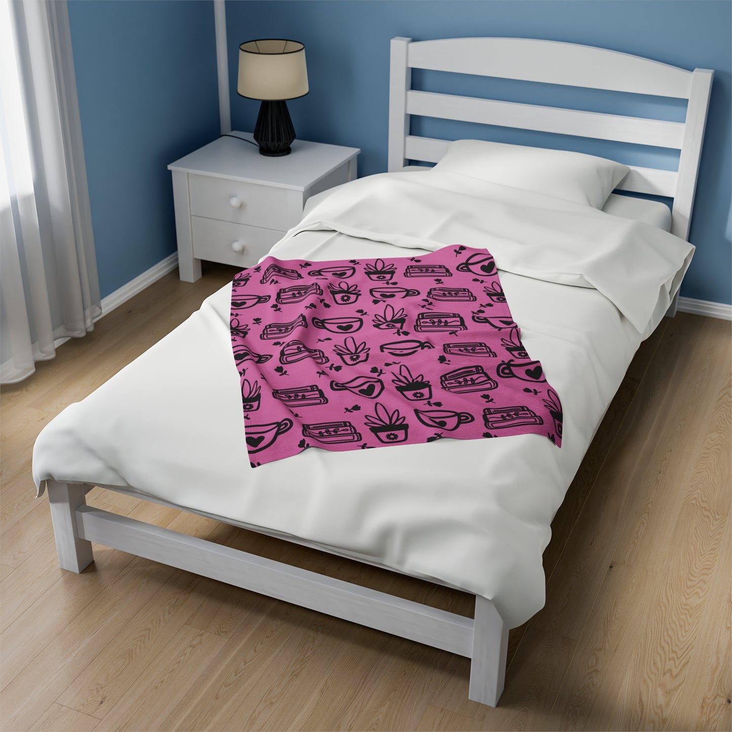 Plants and Coffee Piink Plush Blanket