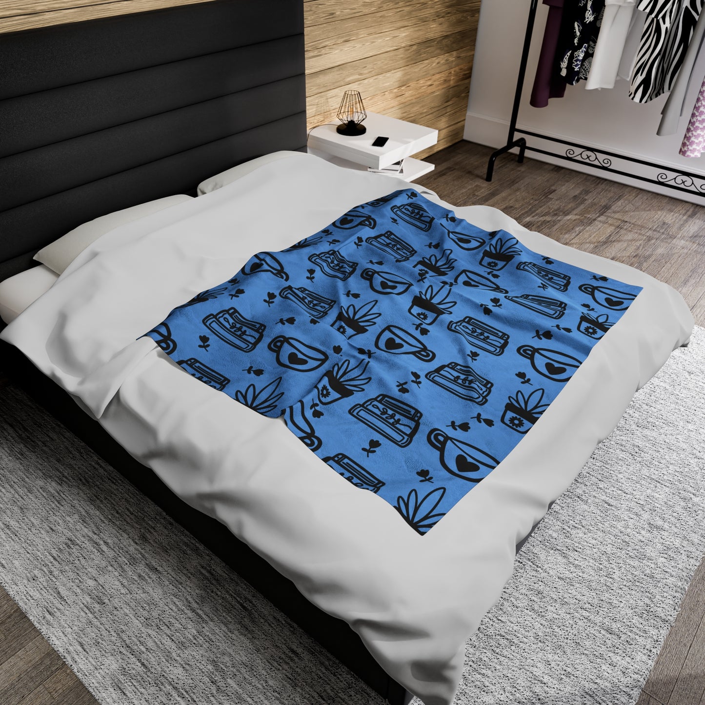 Plants and Coffee Purple Light Blue Blanket