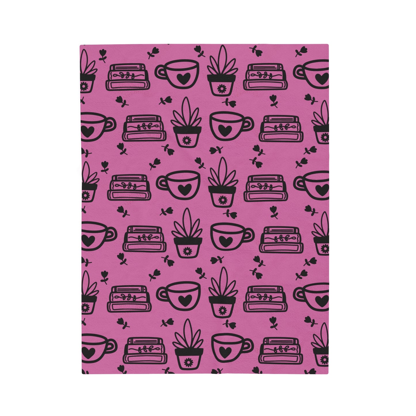 Plants and Coffee Piink Plush Blanket