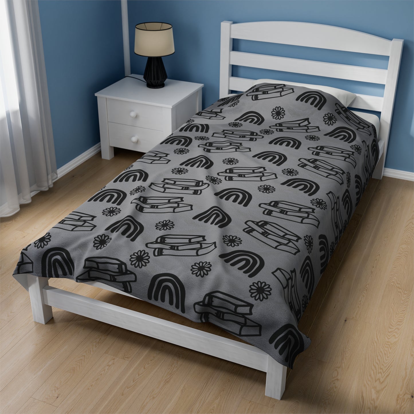 Books and Rainbows Grey Plush Blanket