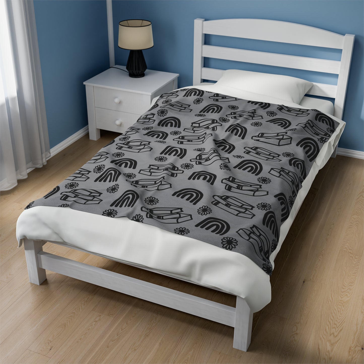 Books and Rainbows Grey Plush Blanket