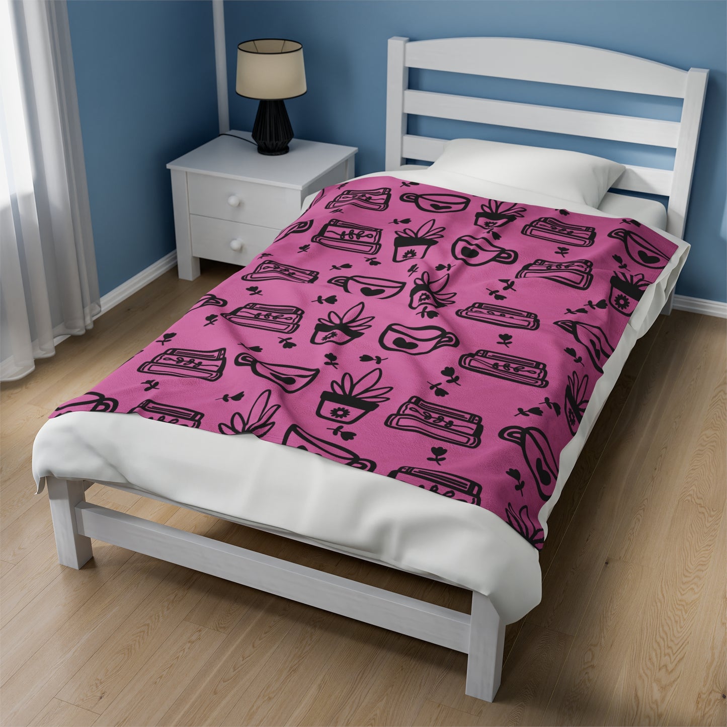 Plants and Coffee Piink Plush Blanket