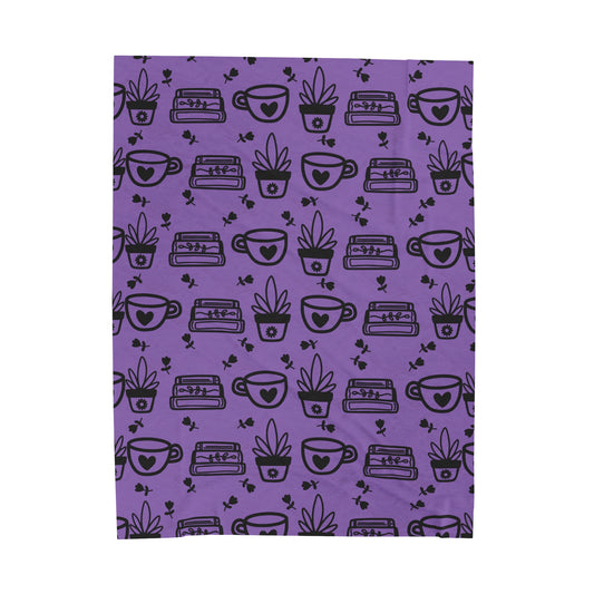 Plants and Coffee Purple Plush Blanket