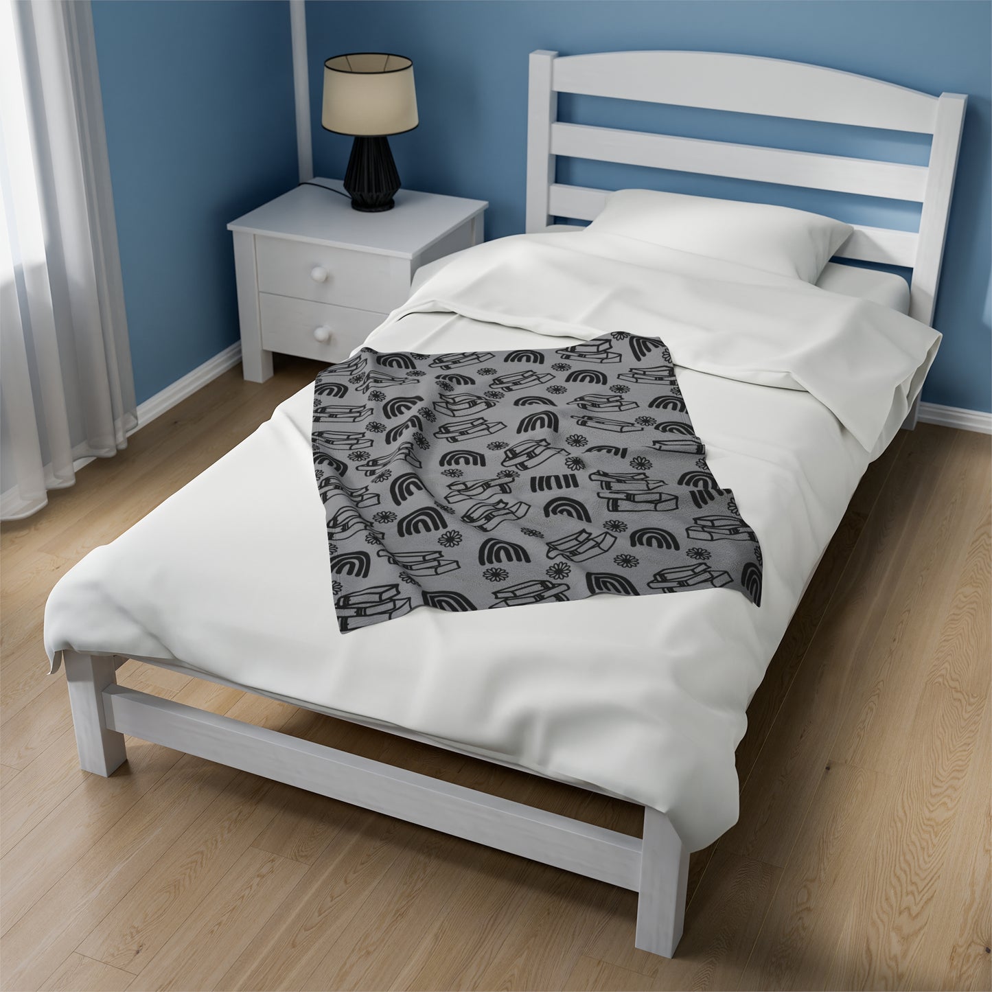 Books and Rainbows Grey Plush Blanket