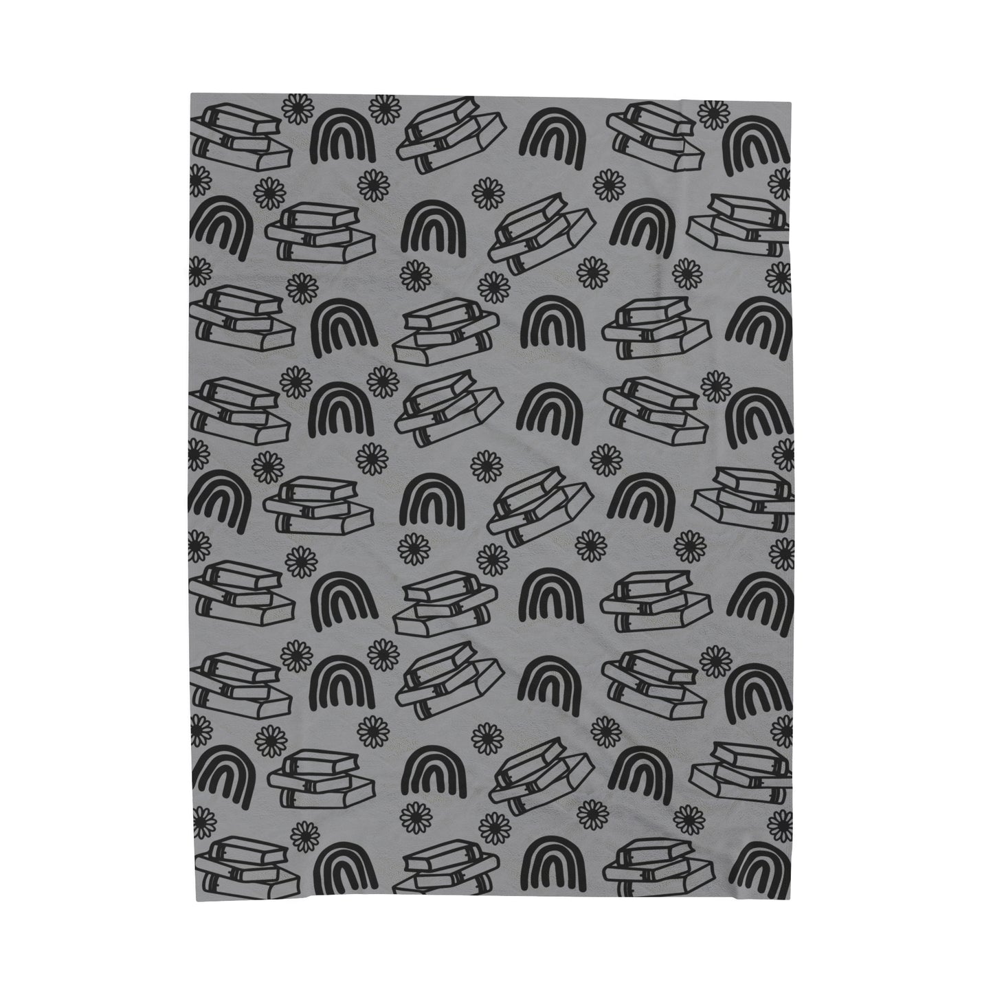 Books and Rainbows Grey Plush Blanket