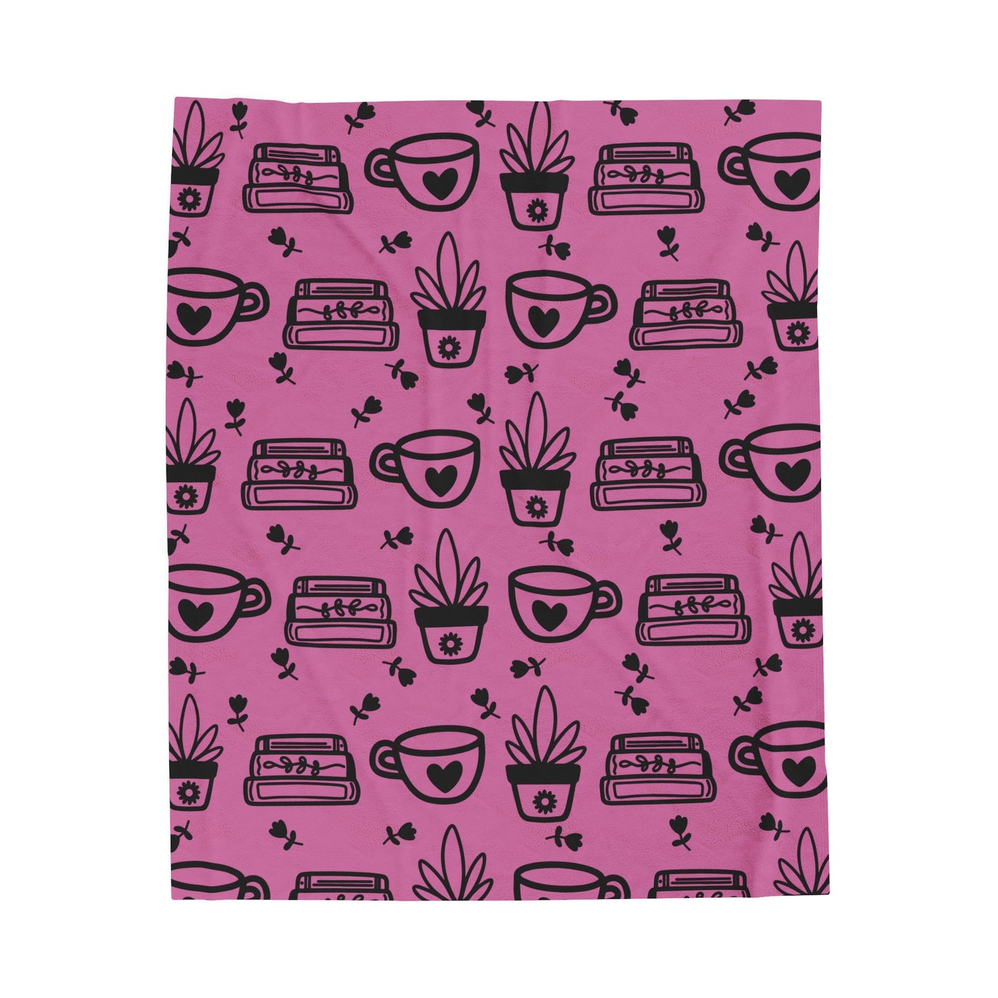 Plants and Coffee Piink Plush Blanket
