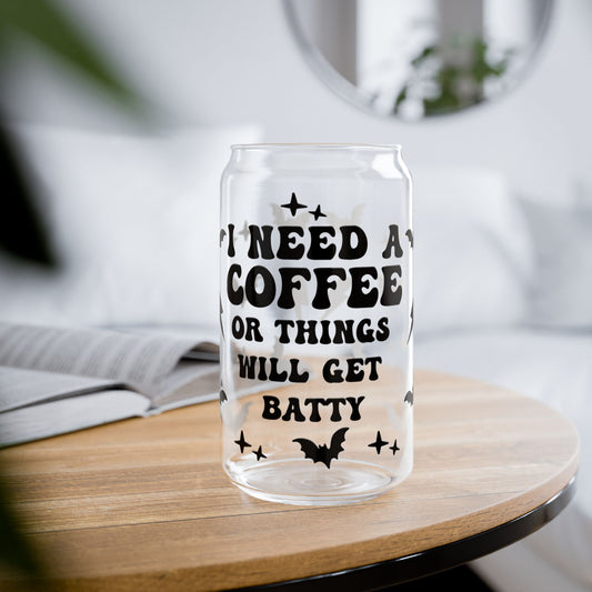 Batty Without Coffee Sipper Glass, 16oz