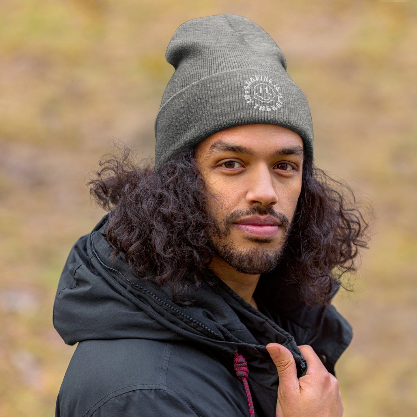 Reading is My Therapy Embroidered Beanie