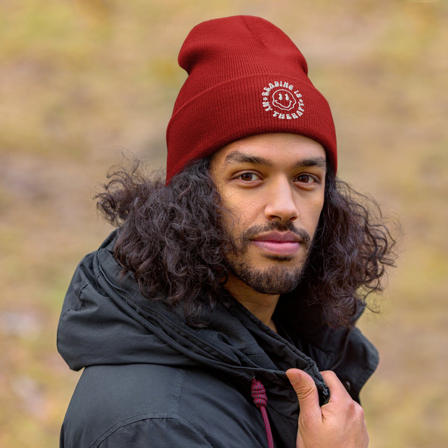 Reading is My Therapy Embroidered Beanie